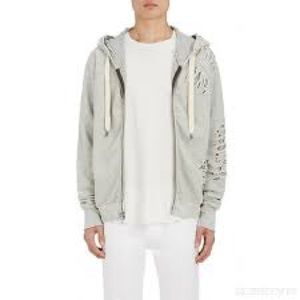 NSF distressed layered cotton hoodie.